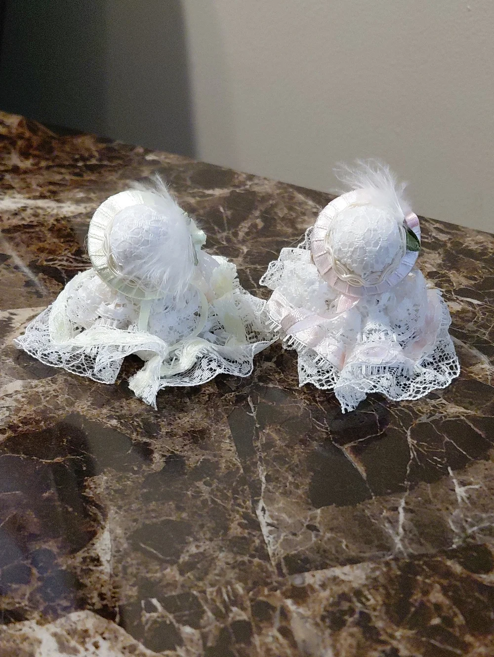 Lot of 2 Vintage Miniature Porcelain Victorian-style Doll Ornaments